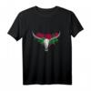 Stilvolles Blumen Büffel-Schädel T-Shirt für Gothic Damen & Boho Chicks – Floral Silber Schädel mit Blumen für einen einzigartigen Look