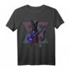 Schwarze Katze spielt die E-Gitarre T-Shirt – Retro 80er/90er Jahre Rock-Design für Katzen- und Musikfans