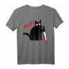 Lustige schwarze Katze mit Messer T-Shirt – Perfekt für Halloween, Kostüm-Partys und Katzenliebhaber mit Humor