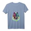 Damen Splash Hund Wolfsspitz T-Shirt mit V-Ausschnitt – Buntes Hundemotiv, witziges Geschenk für Herrchen und Frauchen
