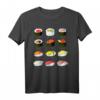 Sushi T-Shirt mit Sushi Arten Übersicht – Perfektes Geschenk für Sushi Fans, Damen, Herren & Kinder