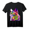 Buntes Katzenkopf T-Shirt zum HapFrog für Katzenliebhaber und Pop-Art Fans
