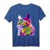 Buntes Katzenkopf T-Shirt zum HapFrog für Katzenliebhaber und Pop-Art Fans