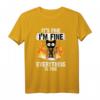 It's Fine I'm Fine Everything Is Fine Black Cat T-Shirt - Lustiges Katzen Motiv für Stressgeplagte & Katzenliebhaber