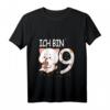 Kinder T-Shirt 'Ich bin 9' - Lustiges Geburtstagsgeschenk für Mädchen, 9 Jahre alt, mit Katze Motiv