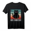Ois Oasch Dialekt Morgengruppe Retro Schwarze Katze T-Shirt – Lustiges Katzenspruch Shirt für Katzenpapa & -mama