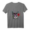 Damen Sugar Skull Totenkopf Katze Calavera T-Shirt mit V-Ausschnitt – Mexikanisches Day of the Dead & Halloween Kleidungsstück