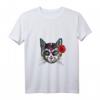 Damen Sugar Skull Totenkopf Katze Calavera T-Shirt mit V-Ausschnitt – Mexikanisches Day of the Dead & Halloween Kleidungsstück