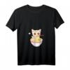 Damen Koreanische Kleidung für Teenager & Mädchen – Japanisches Ramen-Katzen T-Shirt mit V-Ausschnitt, Süßes Anime-Geschenk
