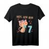 Kinder Hey ich bin 7 Jahre alt Mädchen T-Shirt mit Katze & Herzmotiv – Perfekt für den 7. Geburtstag, Schulfeier & Geburtstagsparty