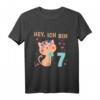 Kinder Hey ich bin 7 Jahre alt Mädchen T-Shirt mit Katze & Herzmotiv – Perfekt für den 7. Geburtstag, Schulfeier & Geburtstagsparty