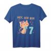 Kinder Hey ich bin 7 Jahre alt Mädchen T-Shirt mit Katze & Herzmotiv – Perfekt für den 7. Geburtstag, Schulfeier & Geburtstagsparty