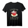Ein Guter Tag Beginnt Mit Kaffee Und Katze T-Shirt für Katzenliebhaber, Katzenmamas und Katzenpapas – Lustiges Vintage Katzenmotiv