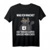 Was Ich Mache Ich Trinke Kaffee Und Hasse Menschen T-Shirt – Lustiges, Sarkastisches Katzenmotiv für Morgenmuffel und soziale Rückzüge