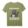 Was Ich Mache Ich Trinke Kaffee Und Hasse Menschen T-Shirt – Lustiges, Sarkastisches Katzenmotiv für Morgenmuffel und soziale Rückzüge