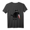 Lustiges Cat What? Blutiges Messer Blut-Spritzer T-Shirt – Perfekt für Halloween, Geburtstage und Party-Geschenke für Katzen- und Horrofans