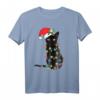 Schwarze Katze mit Weihnachtsmann-Hut T-Shirt - Lustiges Weihnachtsgeschenk für Katzenliebhaber & Tierfreunde