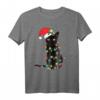 Schwarze Katze mit Weihnachtsmann-Hut T-Shirt - Lustiges Weihnachtsgeschenk für Katzenliebhaber & Tierfreunde