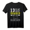 Lucky Number 13 Glückskatze T-Shirt - Lustiges schwarzes Katzen-Shirt für Tier- und Glücksmotiv-Fans, ideal als Geburtstagsgeschenk