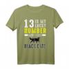 Lucky Number 13 Glückskatze T-Shirt - Lustiges schwarzes Katzen-Shirt für Tier- und Glücksmotiv-Fans, ideal als Geburtstagsgeschenk
