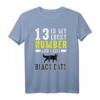 Lucky Number 13 Glückskatze T-Shirt - Lustiges schwarzes Katzen-Shirt für Tier- und Glücksmotiv-Fans, ideal als Geburtstagsgeschenk