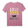Lucky Number 13 Glückskatze T-Shirt - Lustiges schwarzes Katzen-Shirt für Tier- und Glücksmotiv-Fans, ideal als Geburtstagsgeschenk