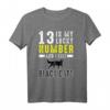 Lucky Number 13 Glückskatze T-Shirt - Lustiges schwarzes Katzen-Shirt für Tier- und Glücksmotiv-Fans, ideal als Geburtstagsgeschenk