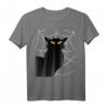 Gruselige Katze mit Spinnennetz und leuchtenden Augen T-Shirt – Perfekt für Halloween, Fasching und Katzenliebhaber