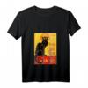 Damen T-Shirt mit Katzenmotiv Le Chat Noir - Schwarze Katze V-Ausschnitt, leichtes, klassisches Design