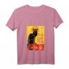 Damen T-Shirt mit Katzenmotiv Le Chat Noir - Schwarze Katze V-Ausschnitt, leichtes, klassisches Design