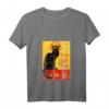 Damen T-Shirt mit Katzenmotiv Le Chat Noir - Schwarze Katze V-Ausschnitt, leichtes, klassisches Design