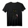 What? - Lustiges Schwarze Katze mit Messer T-Shirt für Katzenliebhaber und Tierfans