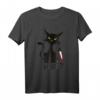 What? - Lustiges Schwarze Katze mit Messer T-Shirt für Katzenliebhaber und Tierfans