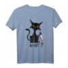 What? - Lustiges Schwarze Katze mit Messer T-Shirt für Katzenliebhaber und Tierfans
