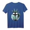 Lustiges Schwarze Katze T-Shirt mit Freiheitsstatue - Süßes Katzen Design für USA Fans und Tierliebhaber