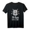 Satanische Katze T-Shirt 'Satan Loves Me' mit 666 Pentagramm – Perfektes Geschenk für Gothic, Metal Fans und Katzenliebhaber mit satanischem Humor