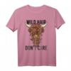 Wild Hair Don't Care T-Shirt - Witziges Geschenk für Haar- und Tierliebhaber, Hipster, Lockenkopf & Schottische Hochlandkühe