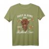 Just A Girl Who Loves Highland Cows T-Shirt - Lustiges Kuhliebhaber Outfit, Perfektes Geschenk für Frauen, Schwester, Tochter, Mutter & Tierfans