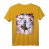 Lustiges Laseraugen Weltraumkatze auf Lama-Dinosaurier Regenbogen T-Shirt – Perfektes Geschenk für Freunde und Tierliebhaber