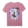 Lustiges Laseraugen Weltraumkatze auf Lama-Dinosaurier Regenbogen T-Shirt – Perfektes Geschenk für Freunde und Tierliebhaber