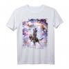 Lustiges Laseraugen Weltraumkatze auf Lama-Dinosaurier Regenbogen T-Shirt – Perfektes Geschenk für Freunde und Tierliebhaber