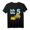 Kinder Fünfter Geburtstag T-Shirt mit Löwe und Bagger - Perfekt für Kindergartenkinder, Baustellen- und Tierliebhaber, 5 Jahre alt
