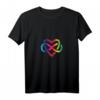 Damen Polyamory Low Poly Regenbogen Unendlichkeit Herz T-Shirt mit V-Ausschnitt – Perfektes Geschenk für Paare und Throuple in der Liebe