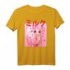 Axolotl T-Shirt mit Trinkender Erdbeermilch - Rosa Plüsch Kawaii Salamander Geschenk für Kinder, Jugendliche und Erwachsene