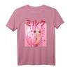 Axolotl T-Shirt mit Trinkender Erdbeermilch - Rosa Plüsch Kawaii Salamander Geschenk für Kinder, Jugendliche und Erwachsene