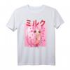 Axolotl T-Shirt mit Trinkender Erdbeermilch - Rosa Plüsch Kawaii Salamander Geschenk für Kinder, Jugendliche und Erwachsene