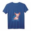 Damen No Hair Don't Care Pop Art Sphynx Katze T-Shirt mit V-Ausschnitt – Lustiges Geschenk für Katzenliebhaber, Haarlose & Humorvolle Tierfreunde