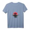 Damen Tibetischer Mastiff T-Shirt mit japanischem Sonnenuntergang - Retro Hundedesign in Rot mit V-Ausschnitt, ideal als Geschenk für Hundeliebhaber