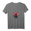 Damen Tibetischer Mastiff T-Shirt mit japanischem Sonnenuntergang - Retro Hundedesign in Rot mit V-Ausschnitt, ideal als Geschenk für Hundeliebhaber