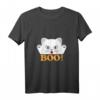 Damen Cat Boo Ghost Lustiges Halloween Tier Haustier T-Shirt mit V-Ausschnitt – Perfekt für Katzenliebhaber, Kinder & Halloween Kostümideen